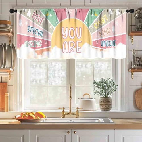 Kids Rainbow Window Valance, Colorful Inspirational Quotes Abstract - Image 3