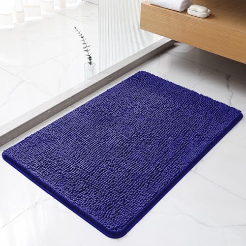 Chenille Bathroom Rug 24"x36" Royal Blue, Non-Slip Plush Bath Mat by Kildoss