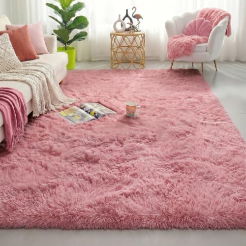 Amdrebio Blush Pink Fluffy Rug 5x8 - Image 5
