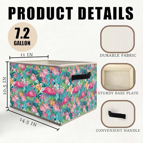 Pink Floral Flamingo Storage Bins Basket, Flamingo Gifts - Image 6
