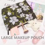 Flat Makeup Bag for Women, Zipper Cosmetic Pouch Purse, Brocade Floral Black - Image 4
