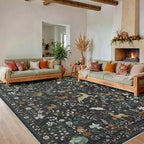 9x12 Area Rugs Boho Floral Washable Living Room Rug Neutral Carpet Bedroom - Image 2