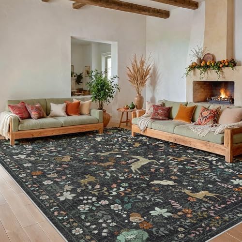 9x12 Area Rugs Boho Floral Washable Living Room Rug Neutral Carpet Bedroom - Image 2