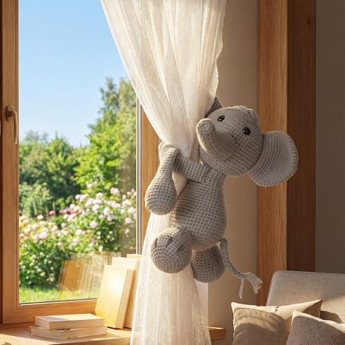 Moukeren Safari Crochet Animal Curtain Ties Back Elephant Shaped Curtain - Image 6
