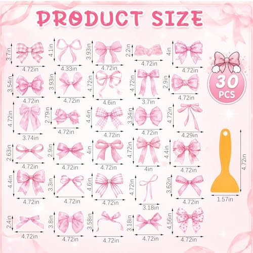 Fullhawl 30 Pcs Pink Bow Non Slip Shower Stickers, Bathtub Safety - Image 2