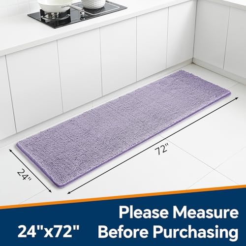 Chenille Bathroom Runner Rug 24"x72" Lavender, Plush Bath Mat - Image 2