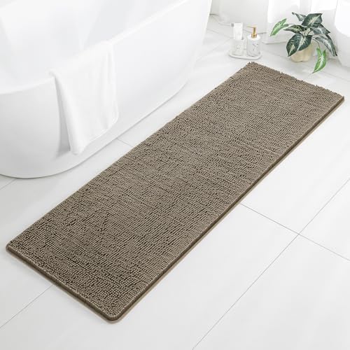 Chenille Bathroom Runner Rug 24"x72" Taupe, Plush Bath Mat by Kildoss