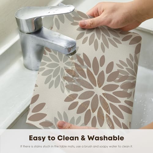Artoid Mode Floral Vinyl Placemats Set of 6, 12x18 Inch Washable Non-Slip - Image 4