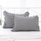 2 Pack Black White Gingham Ruffle Pillow Shams King Size 20"x36" by KMASANIJI