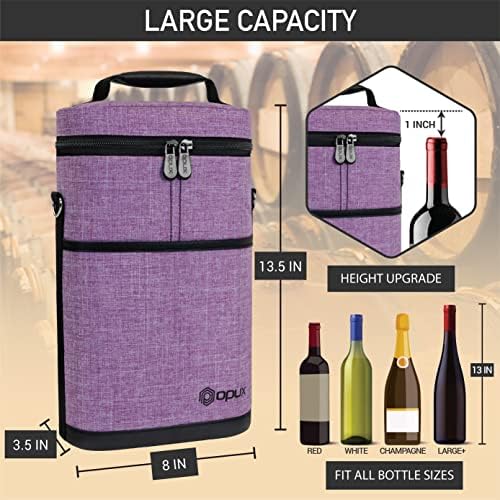 opux 2 Bottle Wine Carrier Tote, Insulated Leakproof Wine Cooler Bag, Wine - Image 3