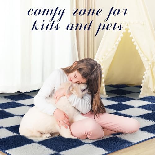 Super Soft Rug for Bedroom, 4x6 ft Blue and White Area Rug Classic Checkered - Image 5