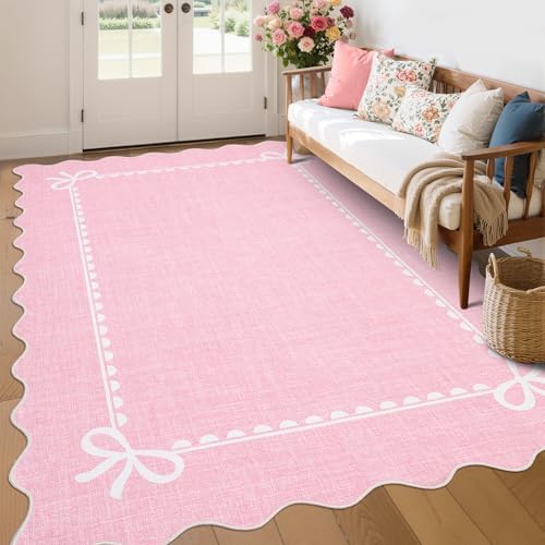 GarveeHome Scalloped Bow Rug 6x9 Washable Pink Rugs by GarveeHome