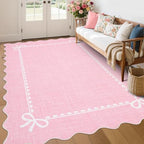 GarveeHome Scalloped Bow Rug 6x9 Washable Pink Rugs by GarveeHome