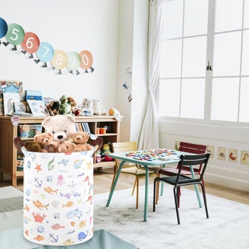 Marine animal kids waterproof foldable laundry basket, Fish Hamper, Nursery - Image 3