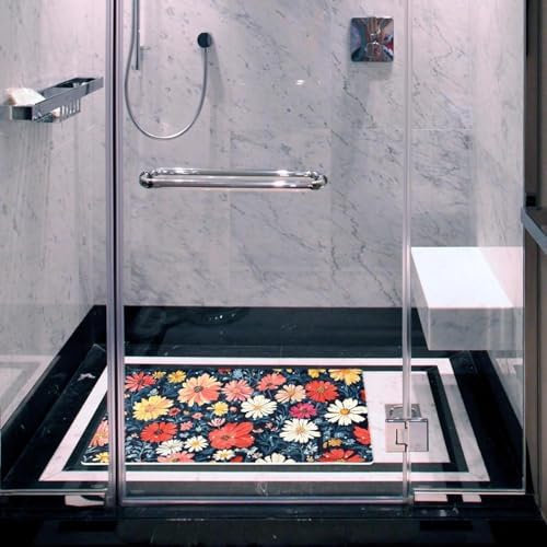Shower Mat Non Slip 26.8 x 15.1 Inches, Colorful Flowers Bathtub Mat Shower - Image 6