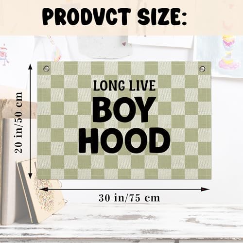 Long Live Boyhood Banner – Boy Room Decor Linen Banner Hanging Flag Retro Pink - Image 4