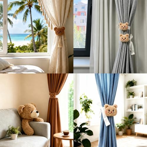 YGNNIU 2 Pack Cartoon Bears Curtain Tiebacks, Cute Embroidered Cartoon Animal - Image 6