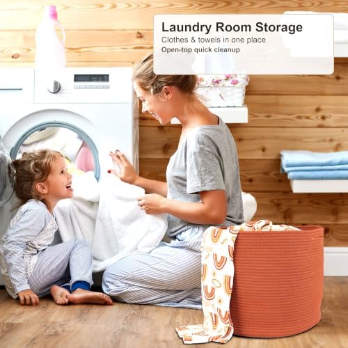 XUANGUO Cotton Rope Basket For Girls Boys Kids 16”X14” rustic - Image 4