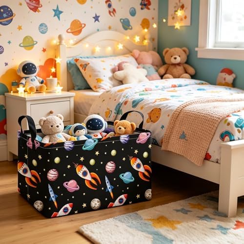 Rectangular Space Planet Rocket Storage Bin Boys Toy Organizer - Image 5