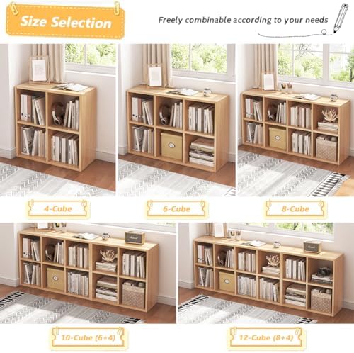 NELYE 4 Cube Organizer Bookcase Oak Open Shelf - Image 6
