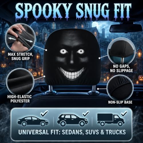 2 Pack Scary Headrest Covers for Cars, Funny Scary Face Auto Seat Elastic - Image 3