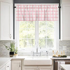 Christmas Valance Curtains for Kitchen Windows Rustic Pink White Buffalo Check - Image 2
