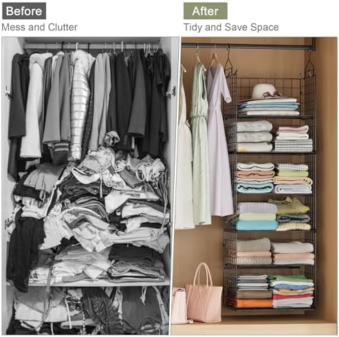8 Tier Widened Hanging Closet Organizer and Storage Shelves, Metal & Foldable - Image 7