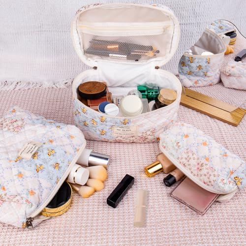 Gosect Makeup Bag Set, Quilted Makeup Bags, Large Floral Cosmetic Bag - Image 5