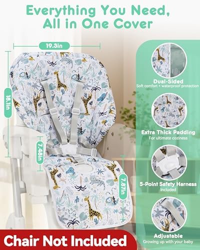 Baby High Chair Cover Replacement, Reversible & Waterproof High Chair Cushion - Image 4