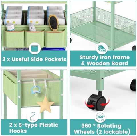 LIDTOP 2in1 Baby Diaper Caddy Organizer Cart, 3-Tier Rolling Cart, Metal Diaper - Image 6