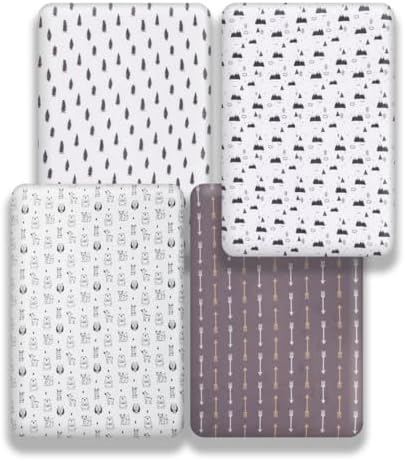 4 Pack Woodland Forest Animals Wood Neutral Unisex Fitted Baby Crib Sheets Set - Image 4