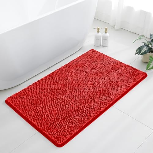 Chenille Bathroom Rug 30"x50" Red, Large Plush Bath Mat by Kildoss
