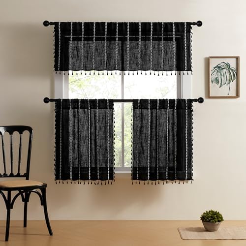 MitoVilla Boho Kitchen Curtains 36 Inch Length, 2 Panels Farmhouse Short Cafe - Image 3