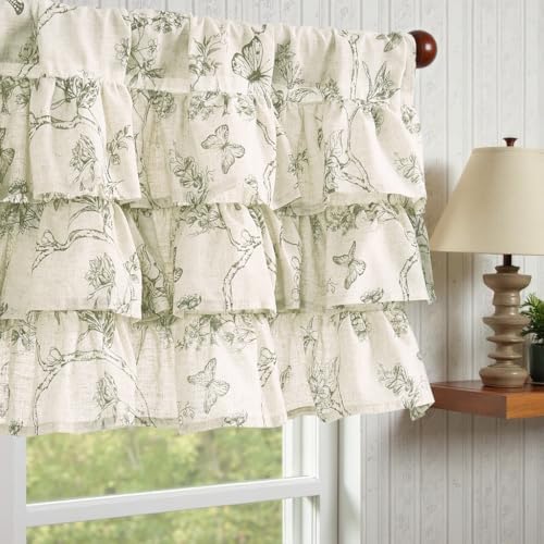jinchan Ruffled Floral Valance Curtain 18 Inch 1 Panel Green on Beige by JINCHAN