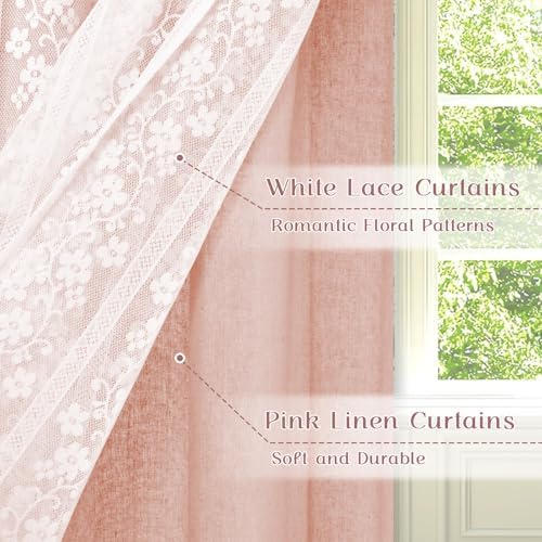 ASPMIZ Linen Pink Kitchen Tier Curtains 36 Inch Length, Double Layered Kitchen - Image 2