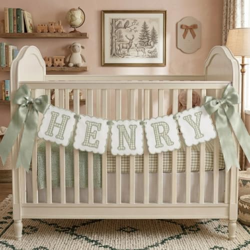 Custom Embroidered Baby Banner, Personalized Baby Name Banner, Scallopped Bow - Image 5
