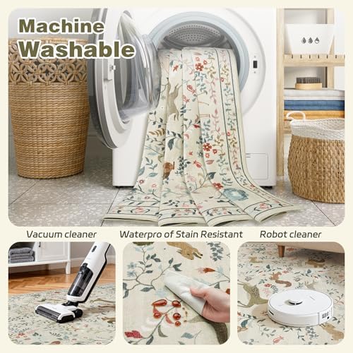 5x7 Area Rugs Boho Floral Washable Living Room Rug Neutral Carpet Nursery - Image 4