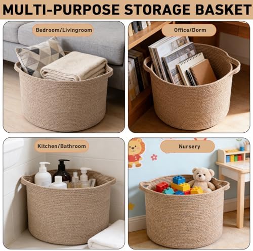 65L Large Blanket Basket, Woven Rope Laundry Basket-Brown - Image 6