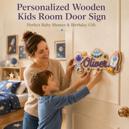 Custom Name Sign for Nursery, Personalized Wooden Kids Room Door Sign - Image 2