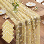 4 Pcs Yellow Daisy Table Runner 29x70 Inch, Lace by Windkream