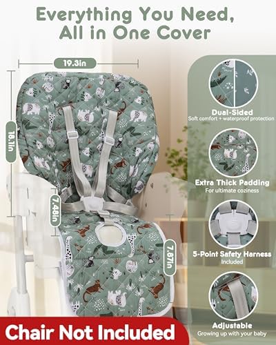 Baby High Chair Cover Replacement, Reversible & Waterproof High Chair Cushion - Image 3