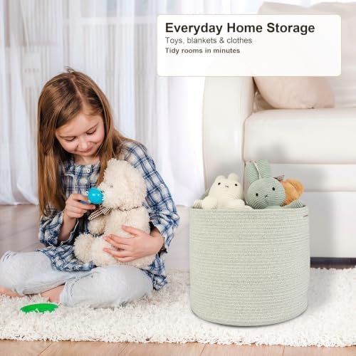XUANGUO Cotton Rope Baskets For Girls Boys Kids 16”X14” Light Green - Image 6
