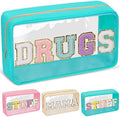 Chenille Letter Clear Makeup Bags Drugs Pouch, Preppy Patch Makeup Bag by izuzta