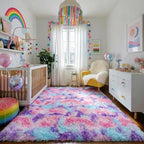 Amdrebio Pink Blue Purple Big Shaggy Rug 6x9 - Image 6