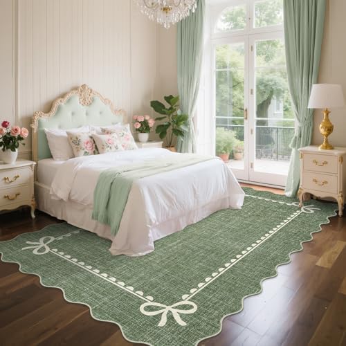 GarveeHome Scalloped Bow Rug 6x9 Washable Green Rug - Image 2