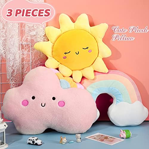 Queekay Set of 3 Kids Cloud Rainbow Pillows Sun Plush Decor, Cute Style - Image 2