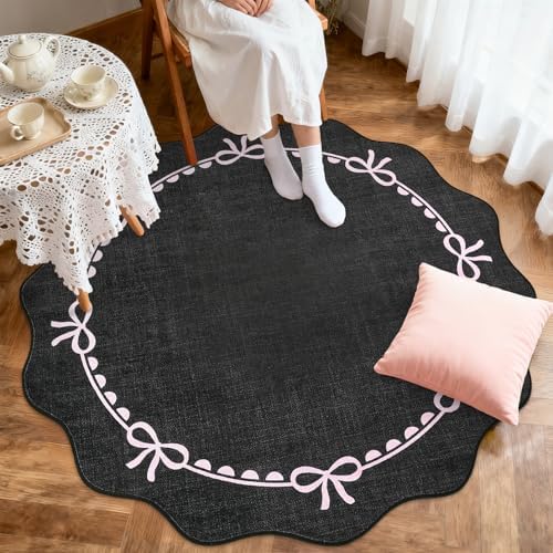 GarveeHome 4ft Round Rugs Washable Scalloped Bow Rug - Image 2