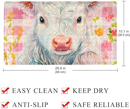 Bathtub Mat Non Slip 26.8x15.1 Inch, Cute Cow Shower Mat - Image 4