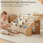 Toddler Bookshelf 4 Tier Solid Wood Montessori Nursery Book Organizer Kids - Image 2