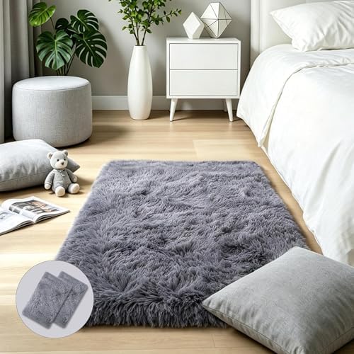 KICHOWUA Grey Fluffy Shag Rug 2x3 by KICHOWUA